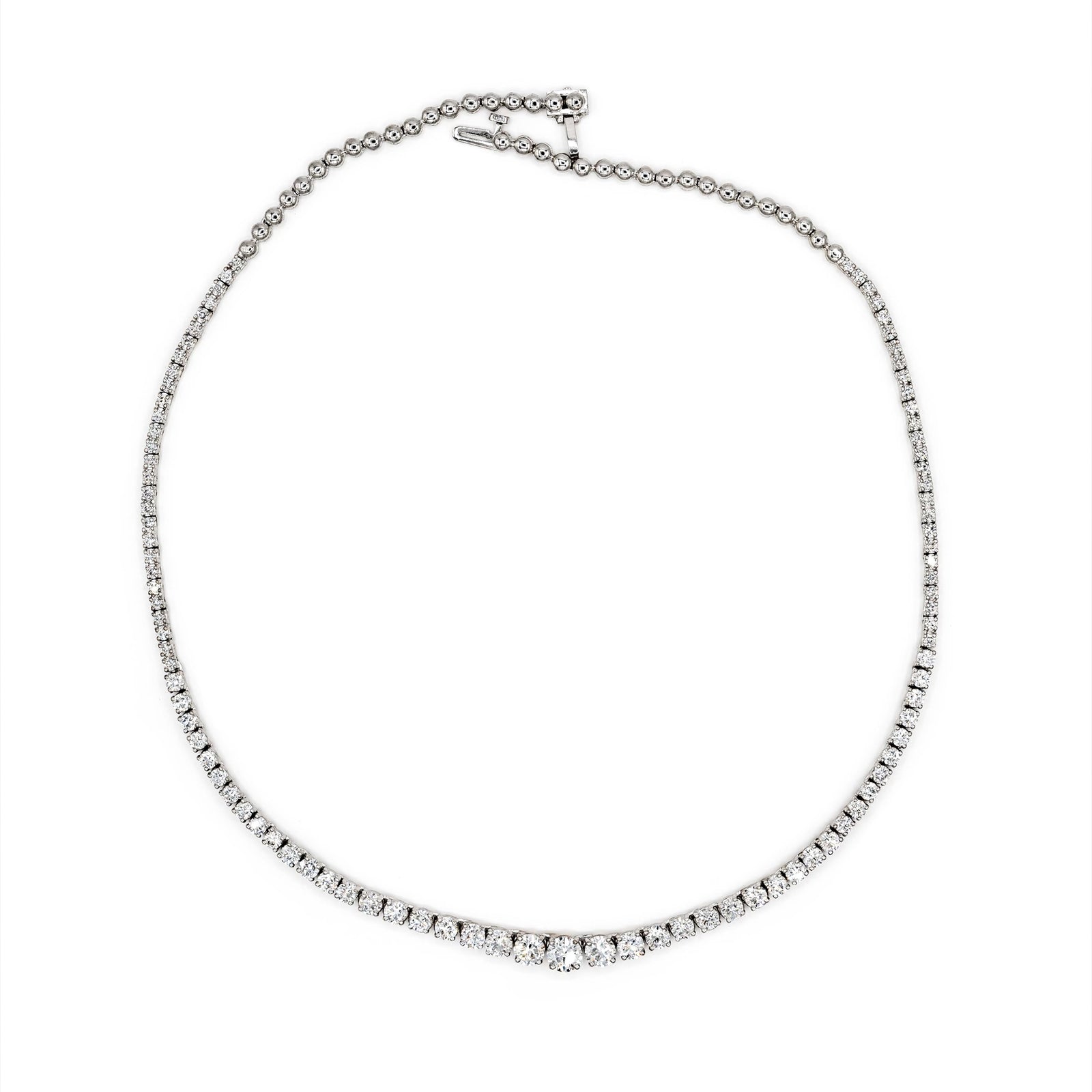 Víya Graduated Riviera Round Diamond Tennis Necklace White Gold 14K
