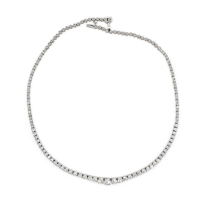 Víya Graduated Riviera Round Diamond Tennis Necklace White Gold 14K