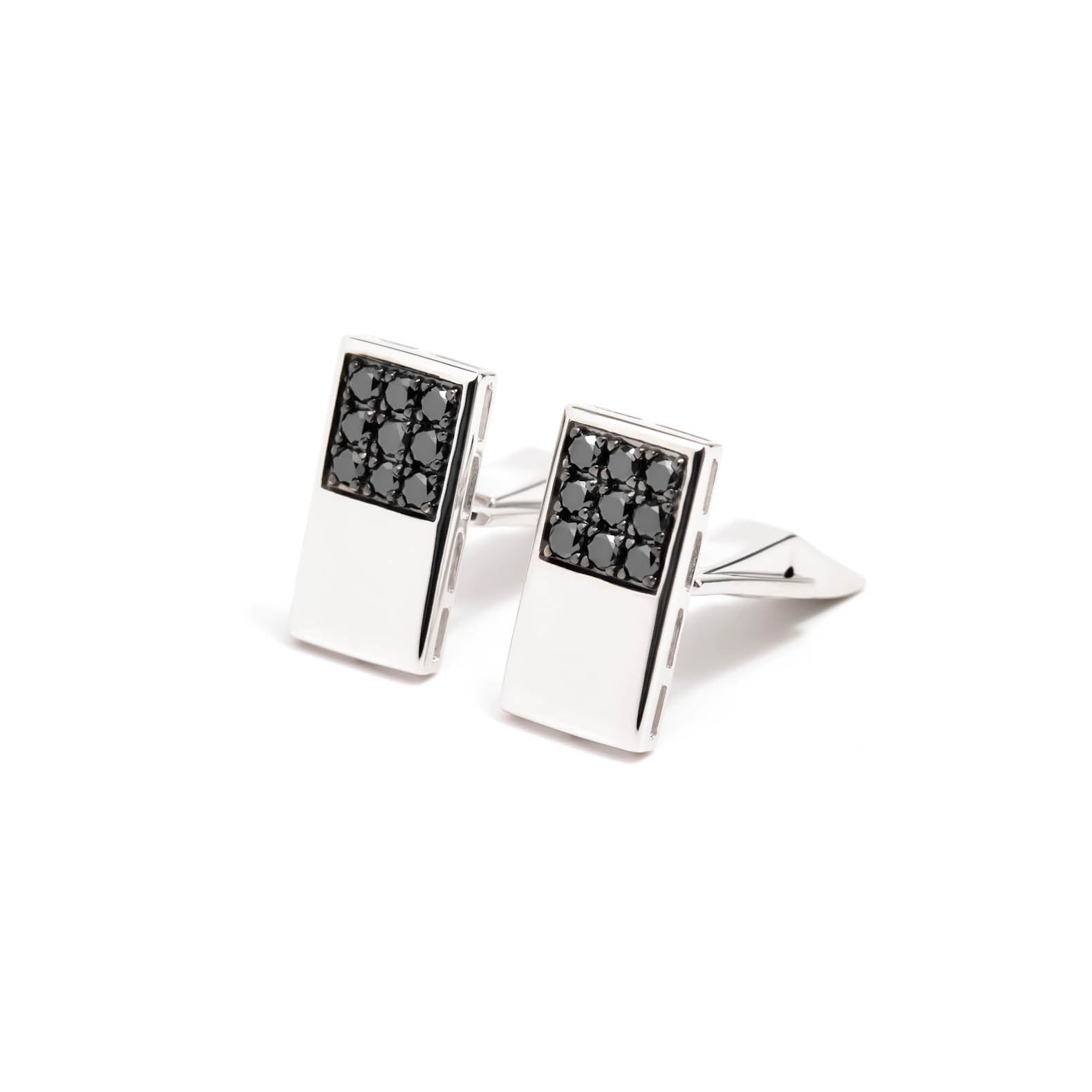 Víya Black Diamond Domino Cufflinks White Gold 14K
