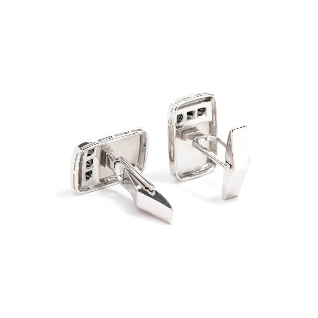 Víya Black Diamond Stripe Rounded Rectangular Cufflinks White Gold 14K