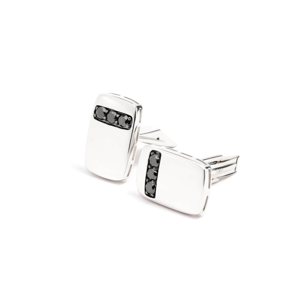 Víya Black Diamond Stripe Rounded Rectangular Cufflinks White Gold 14K