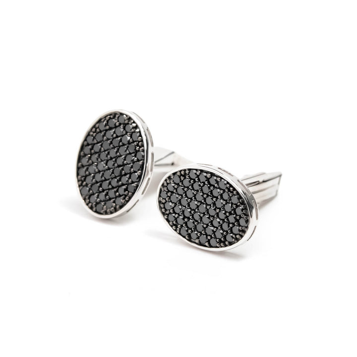 Víya Full Black Diamond Oval Cufflinks White Gold 14K