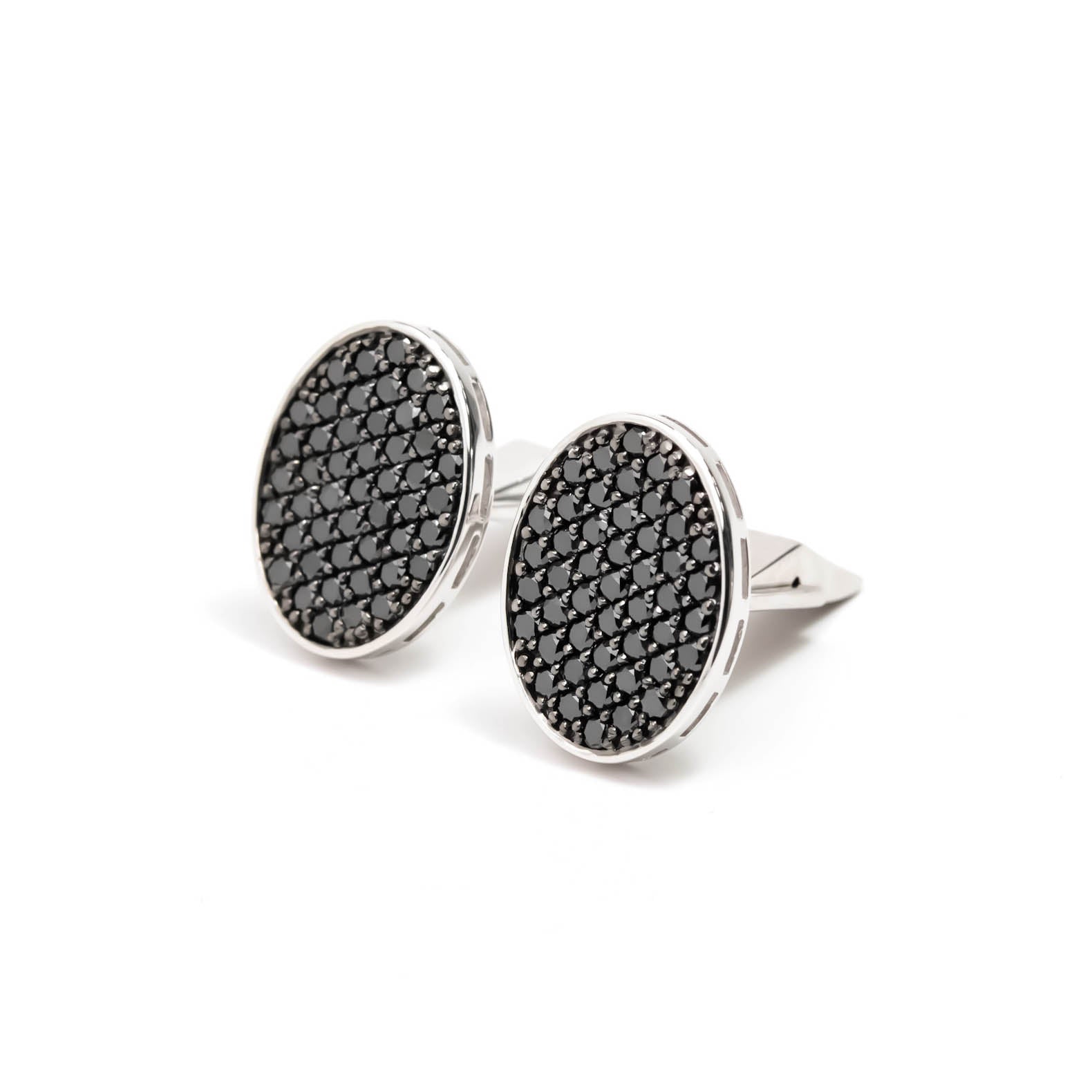 Víya Full Black Diamond Oval Cufflinks White Gold 14K