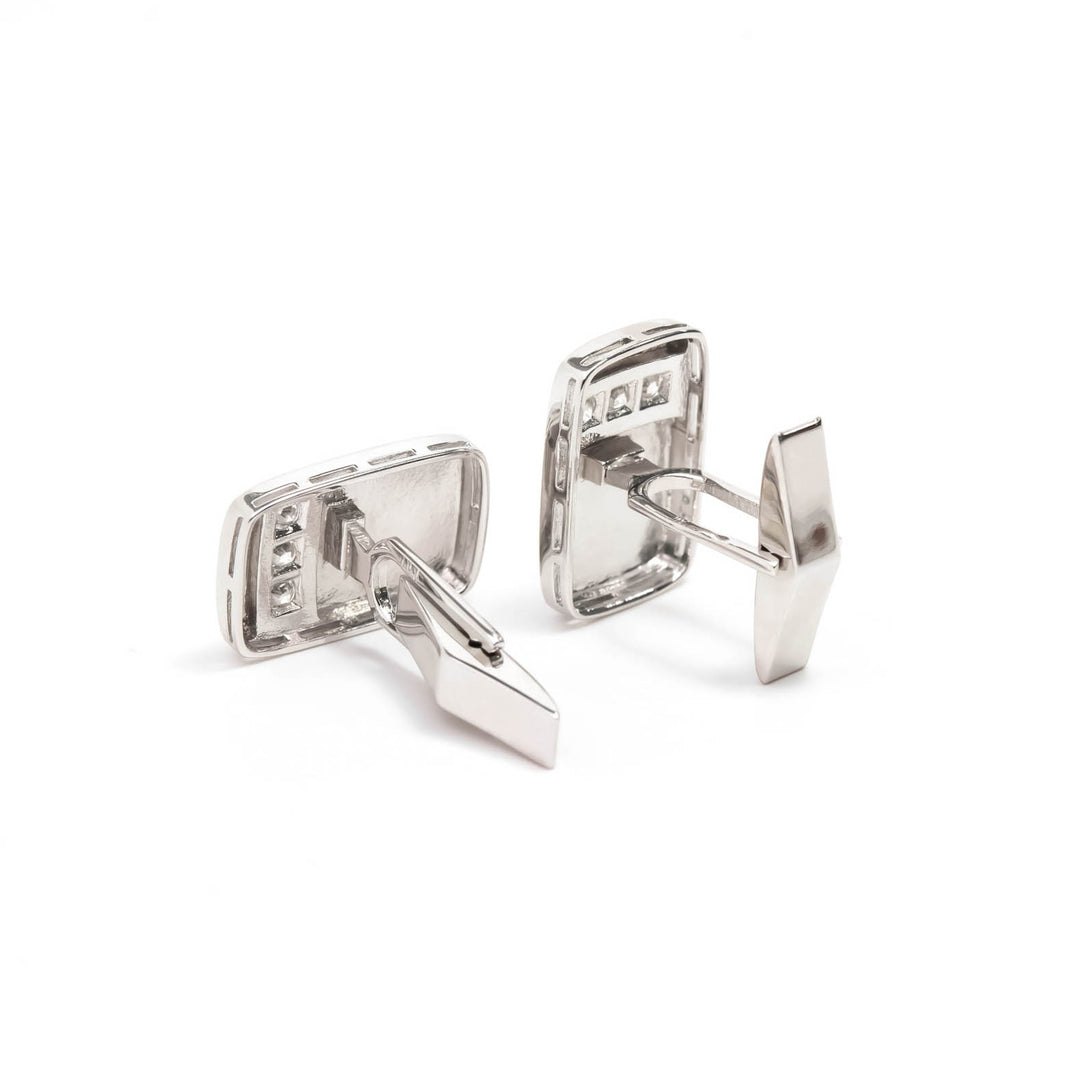 Víya White Diamond "Striped" Rounded Rectangular Cufflinks White Gold 14K
