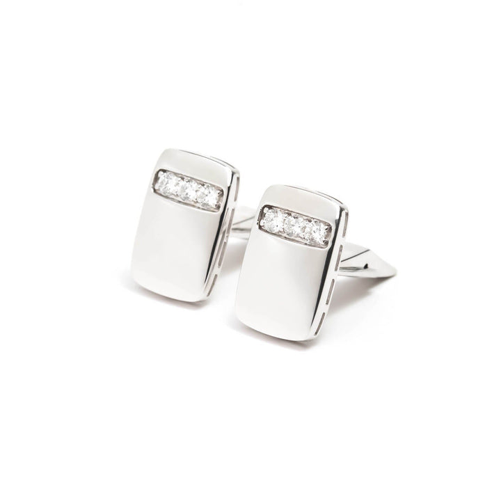 Víya White Diamond "Striped" Rounded Rectangular Cufflinks White Gold 14K